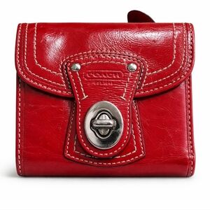 Coach Red Patent Leather Turnlock Wallet Small Compact.